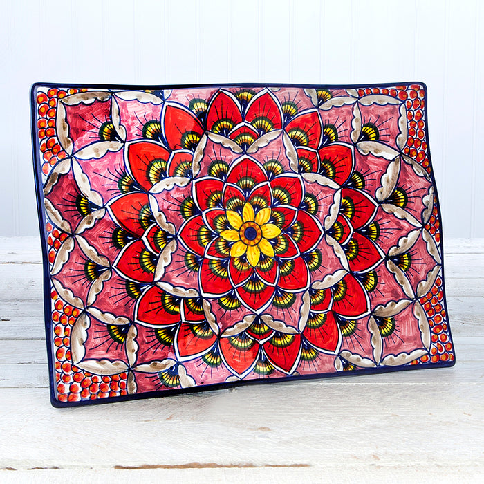 Deruta Geometric Peacock Pattern Rectangle Plate