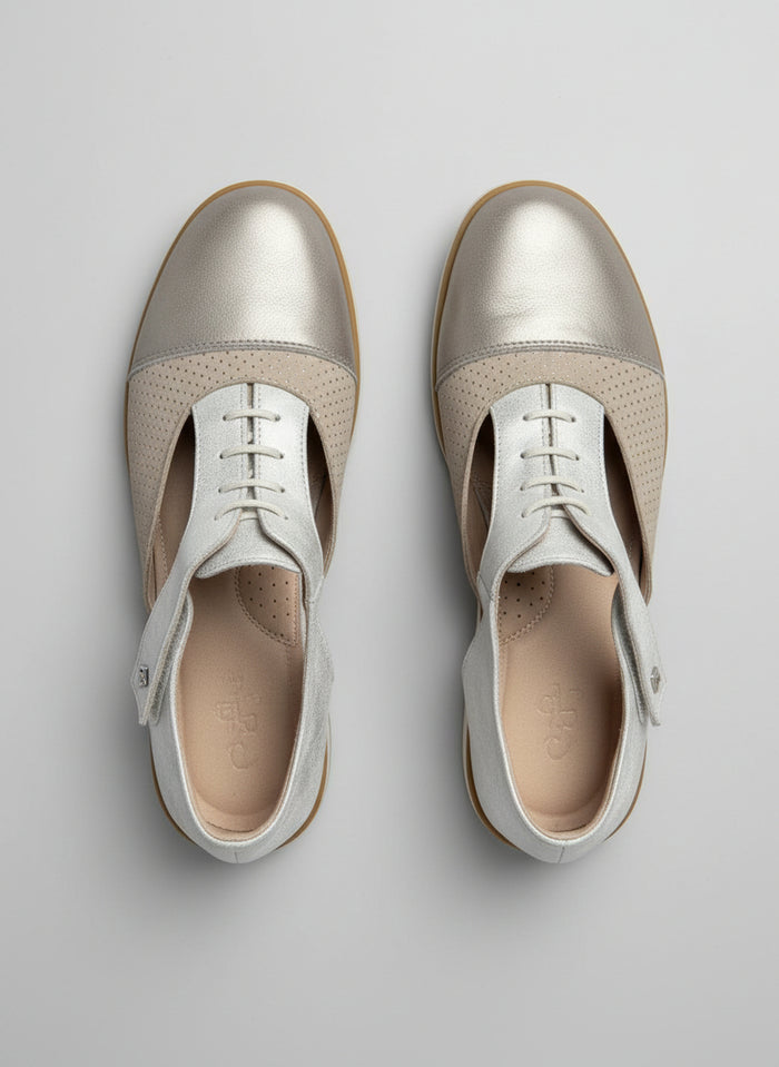 Dorking By Fluchos Lace-Up Brogues Silver Cut-Out Shoes UK 7 EU 40