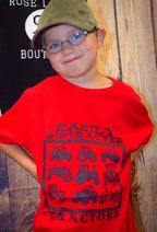 Easily distracted by Tractors tee Red Blue Green kids