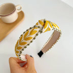 Embroidered Leaf Contrast Trim Knot Headband