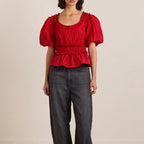 Everly Ruffle Blouse in Red Tafetta