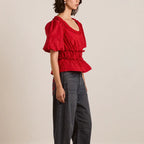 Everly Ruffle Blouse in Red Tafetta