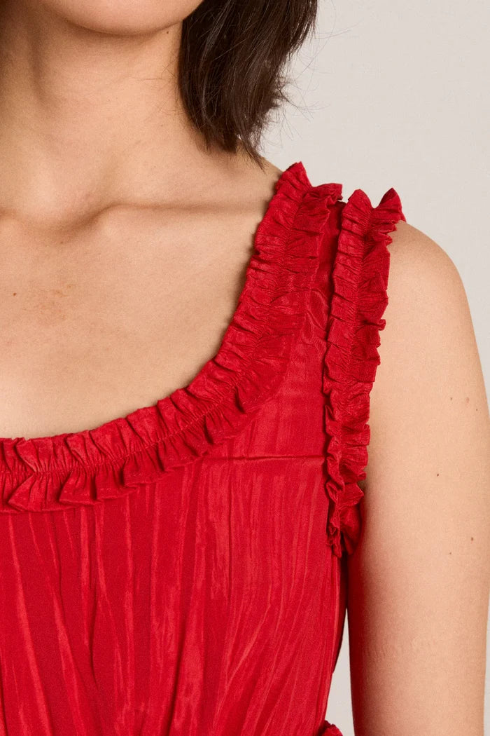 Everly Ruffle Blouse in Red Tafetta
