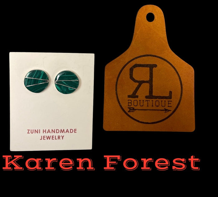 Forest Marble Inlay Zuni Stud Earrings Karen