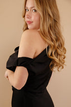 Women's Black Satin Maxi Dress- Women's Off The Shoulder Black Dress- Cocktail Dresses