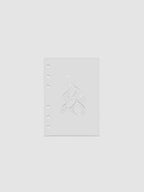 Light grey, semi-transparent, and glossy plastic planner dashboard with organic raised shape design in size A6 on a neutral background.