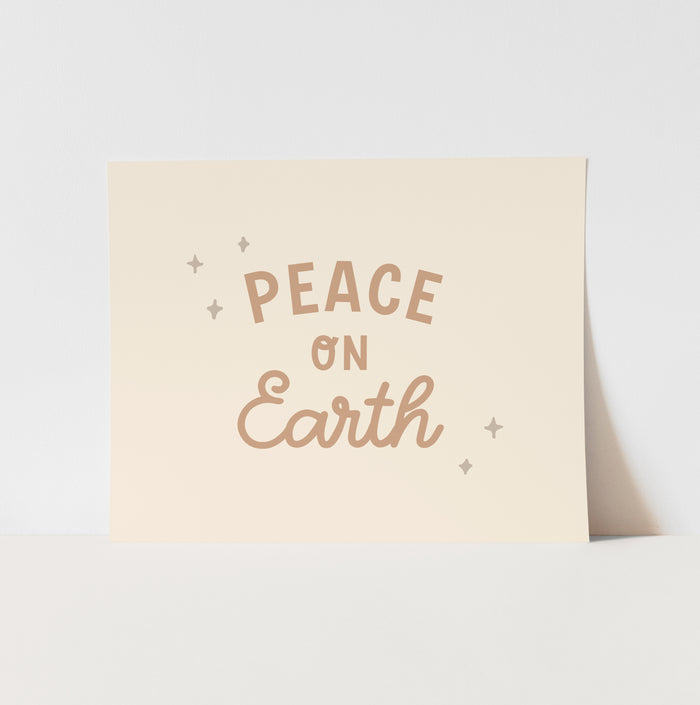 Card with 'Peace on Earth' text on a light background