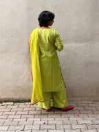 Green Chanderi Applique Kurta Set