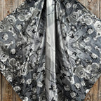 Gray floral silk scarf.