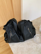 H1970 - Retro Black Textured Tote Handbag
