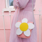 Handmade Leather Daisy Barrel Bag - Pastel Pink - Bascora