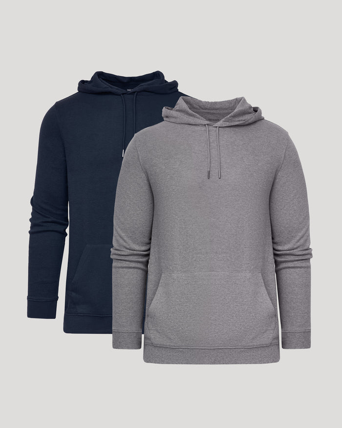 Heather Gray & Navy Waffle Hoodie 2-Pack with drawstring hoods and pockets.