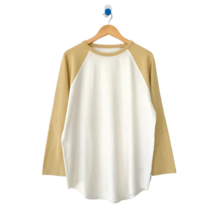 Heavy Cotton Raglan Tee in White/Butter