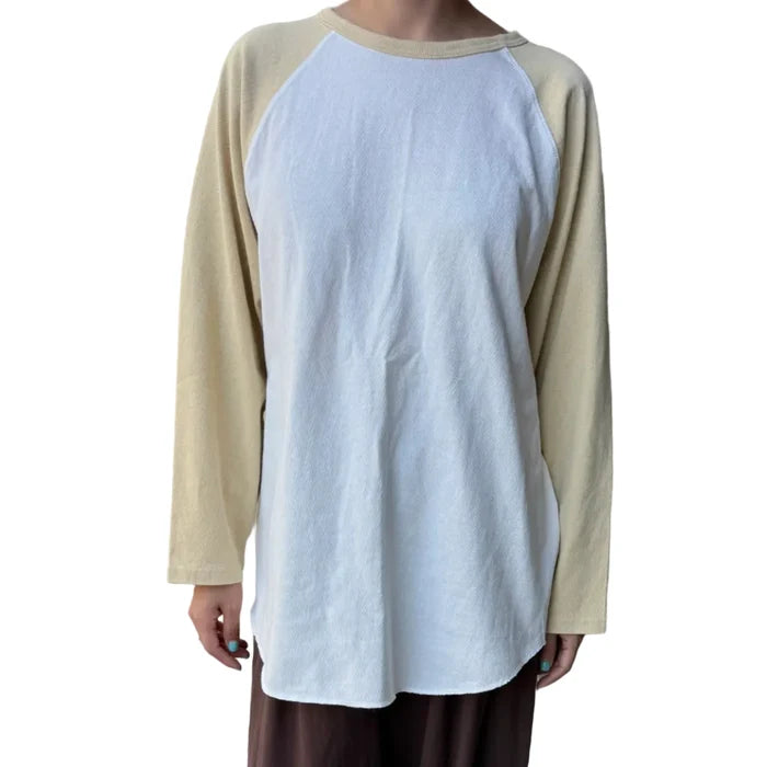 Heavy Cotton Raglan Tee in White/Butter