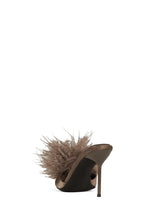 SHOPAHOLIC Jeffrey Campbell Heeled Mule Taupe Satin Combo