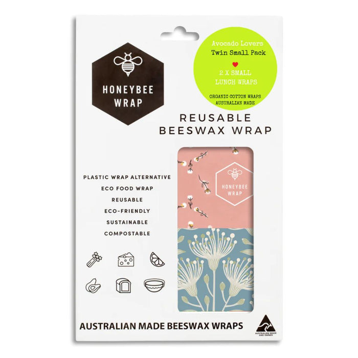 Go-For-Zero-Australia-Honeybee-Wrap-Australia-Reusable-Beeswax-Wraps-Avocado-Lovers-Twin-Pack-Neutrals-Range