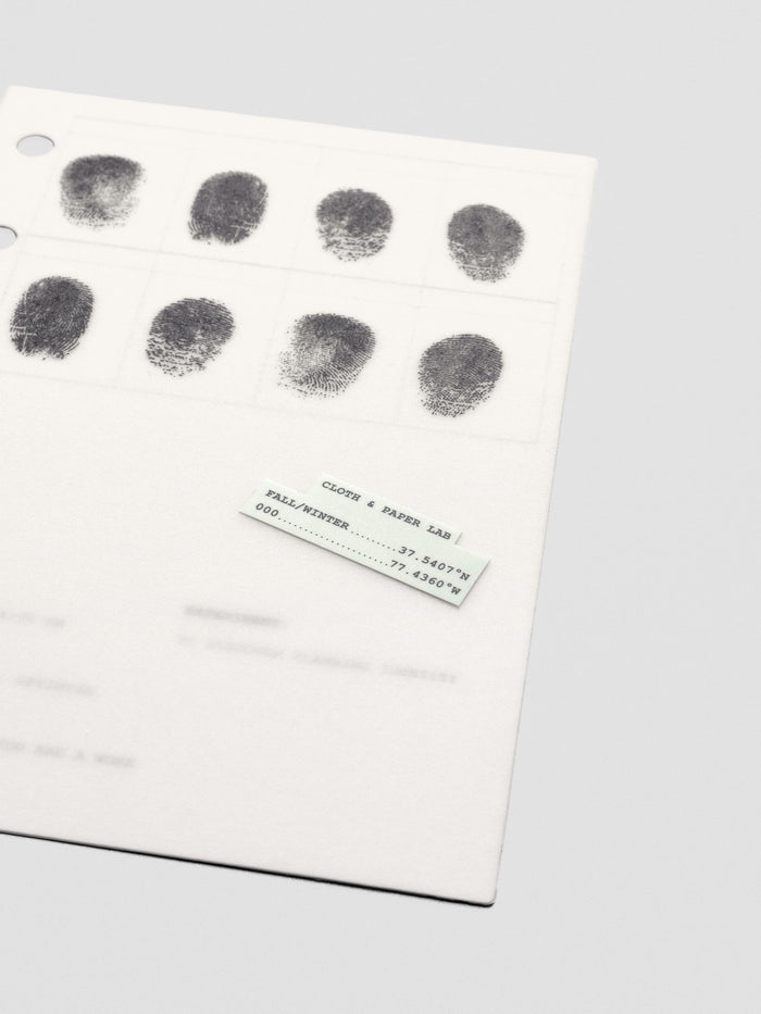 Close up of two layered pocket sized planner dashboards, one semi-transparent, one matte, featuring a fingerprint design.