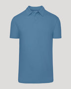 Indigo Short Sleeve Tall Polo, blue, flat-lay, fold-over collar, three-button placket.