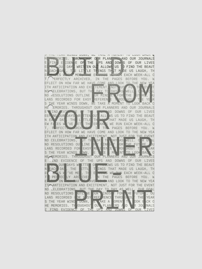Cardstock dashboard with text design reading 'Build from your inner blue-print'. One piece of the Inner Blueprint Dashboard Duo shown in size A5.