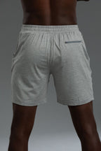 Backview of grey short || Light Heather Gray - 1