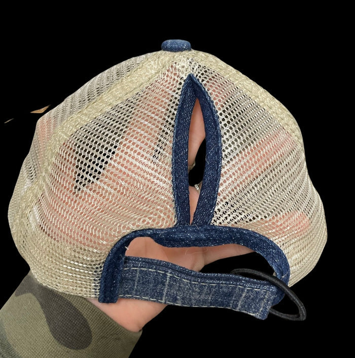Iowa Hair on Hide denim PONYTAIL Cap