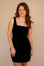Women's Black Velvet Mini Dress- Women's Bow Back Dress- Women's Black Bow Dress