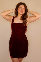 Women's Wine Velvet Mini Dress- Women's Bow Back Dress- Women's Maroon Bow Dress