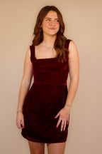 Women's Wine Velvet Mini Dress- Women's Bow Back Dress- Women's Maroon Bow Dress