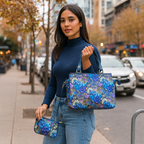 Women's Blue Top handle Satchel Bag with coin pouch for travel & gifting