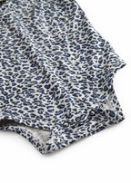 Blue long-sleeved leopard baby bodystocking with ruffled collar
