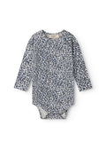 Blue long-sleeved leopard baby bodystocking