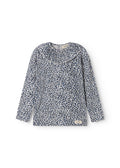 Leopard blue long-sleeved t-shirt for children with a crew neck