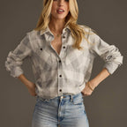 Light Gray & White Plaid Button Up Flannel for Women
