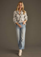 Light Gray & White Plaid Button Up Flannel for Women