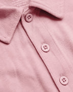 Light Heather Boysenberry Short Sleeve Tall Polo with button-front placket.
