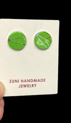 Lime Green Inlay Zuni Stud Earrings Karen
