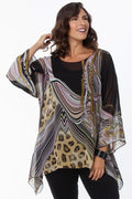 LIOR Women's One Size Fits All  Brown Marble Animal Sheer Blouse