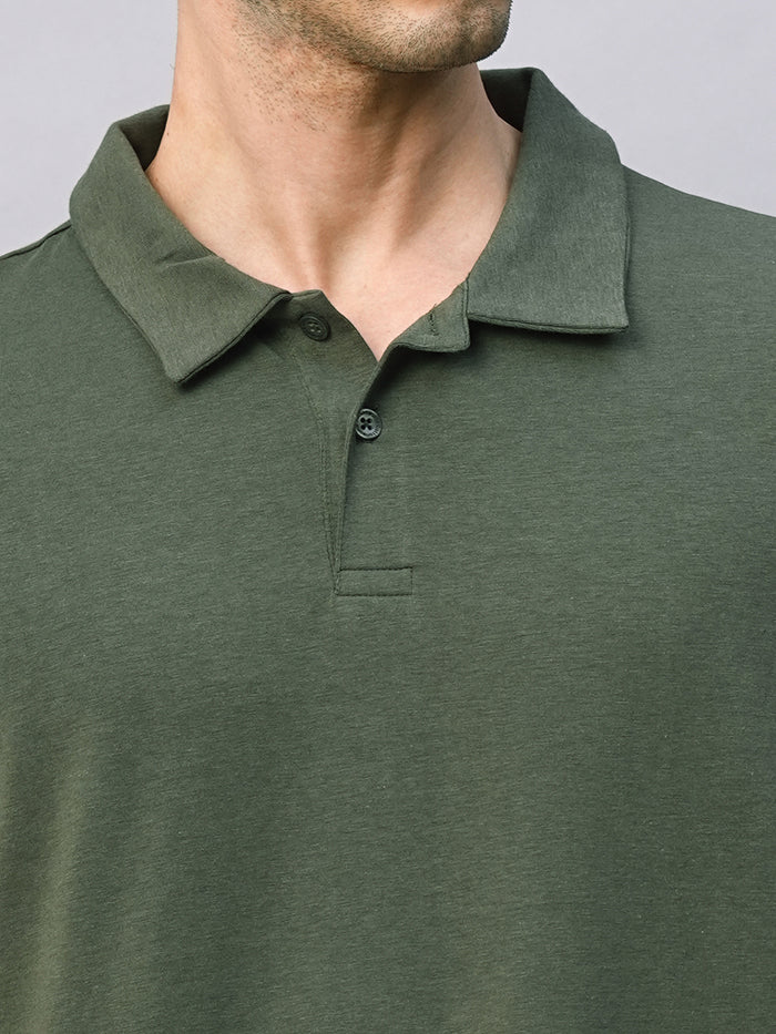 Men's Olive Cotton Bamboo Elastane Regular Fit Tshirt