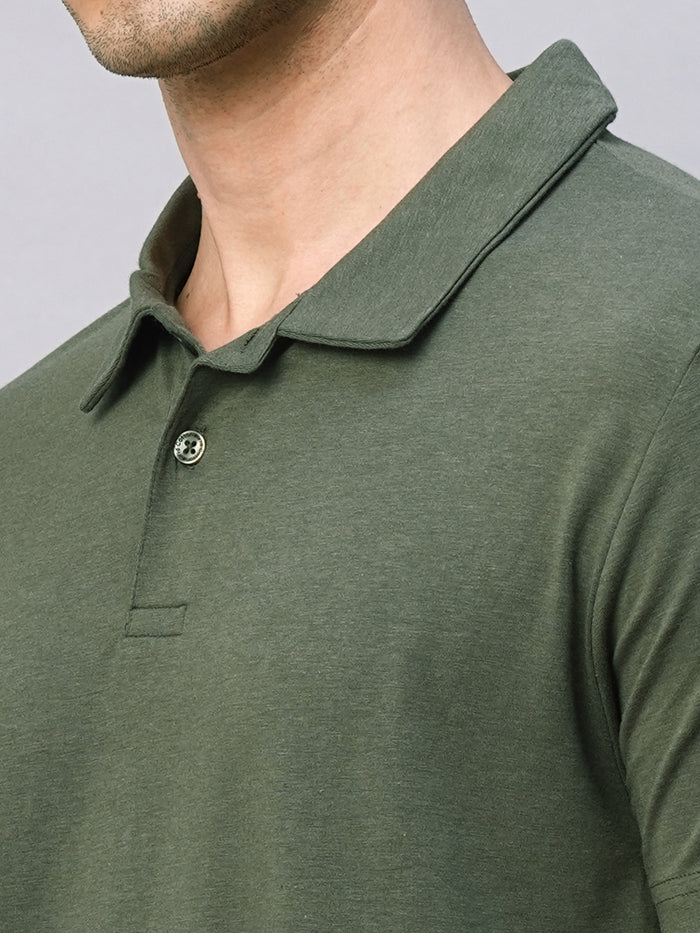 Men's Olive Cotton Bamboo Elastane Regular Fit Tshirt
