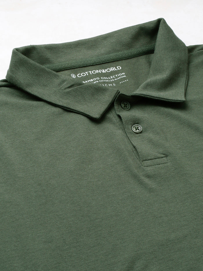 Men's Olive Cotton Bamboo Elastane Regular Fit Tshirt
