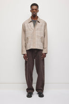 Men's Patchwork Varsity Jacket in Teak Plaid