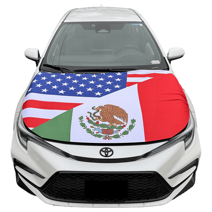 Mexico & USA Flag Car Hood Cover – Fits Most Cars 49–61" - TRUECOLOR WHOLESALE
