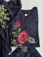 Midnight blueish black pure cotton Ready suit set