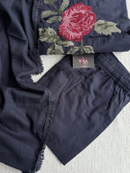 Midnight blueish black pure cotton Ready suit set