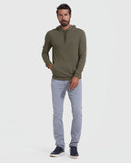 Model in Black & Military Green Waffle Hoodie 2-Pack.