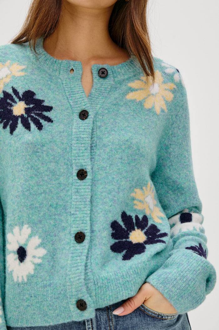 MILLIE CARDIGAN - HEATHER TEAL