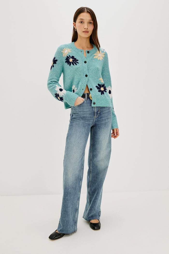 MILLIE CARDIGAN - HEATHER TEAL