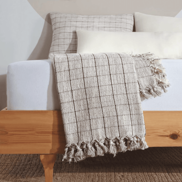 Minimalist 100% Cotton Throw Blankets & Bedspreads: Grey Checkered / Throw Size: 51x79 inch