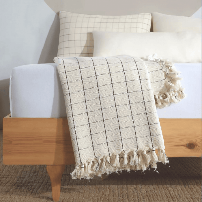 Minimalist 100% Cotton Throw Blankets & Bedspreads: Grey Checkered / Throw Size: 51x79 inch
