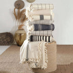 Minimalist 100% Cotton Throw Blankets & Bedspreads: Grey / Throw Size: 51x79 inch